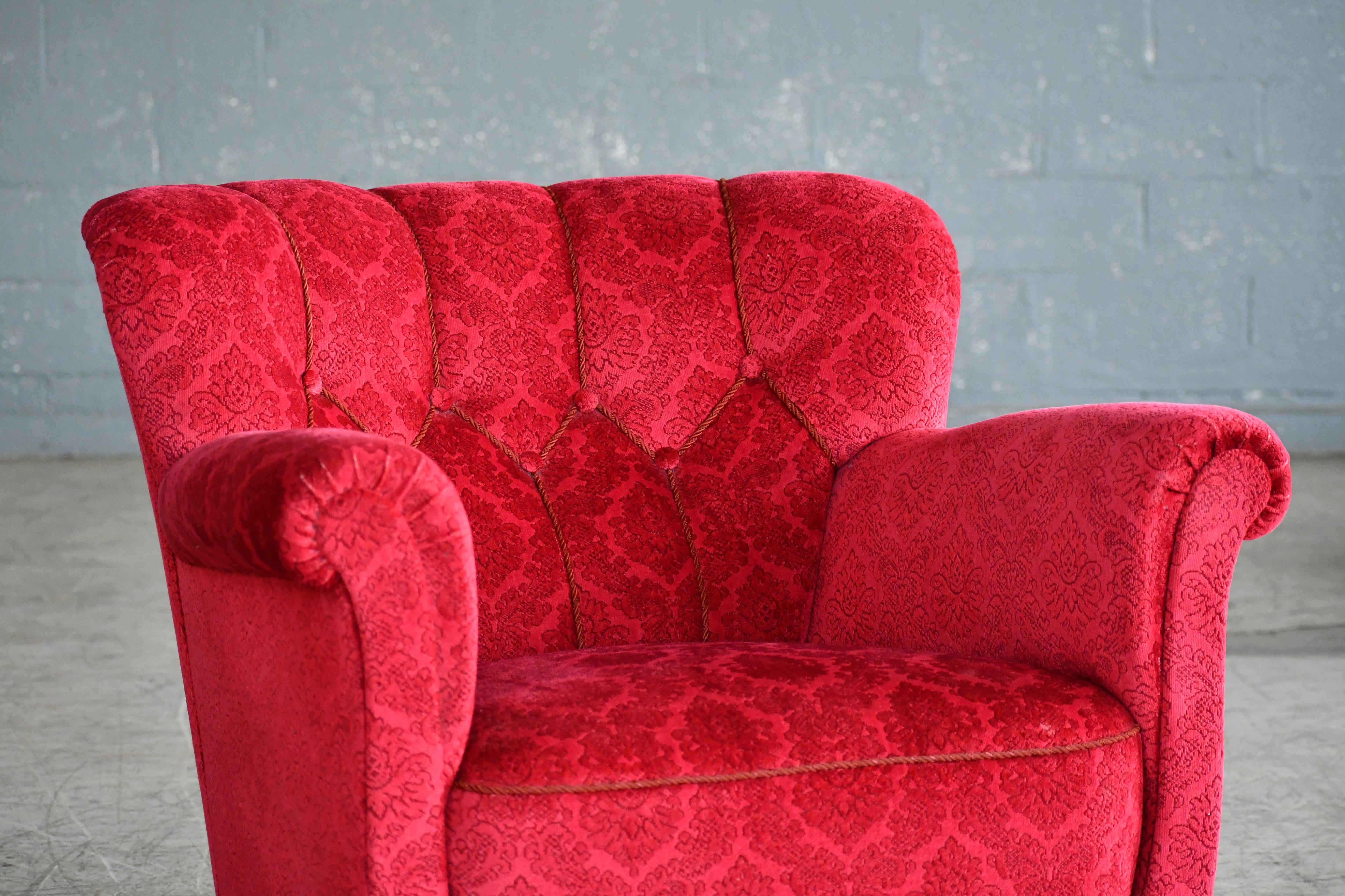 Scandinavian 1940s Club or Lounge Chairs in Red Velvet Style of Carl-Johan Boman In Good Condition In Bridgeport, CT