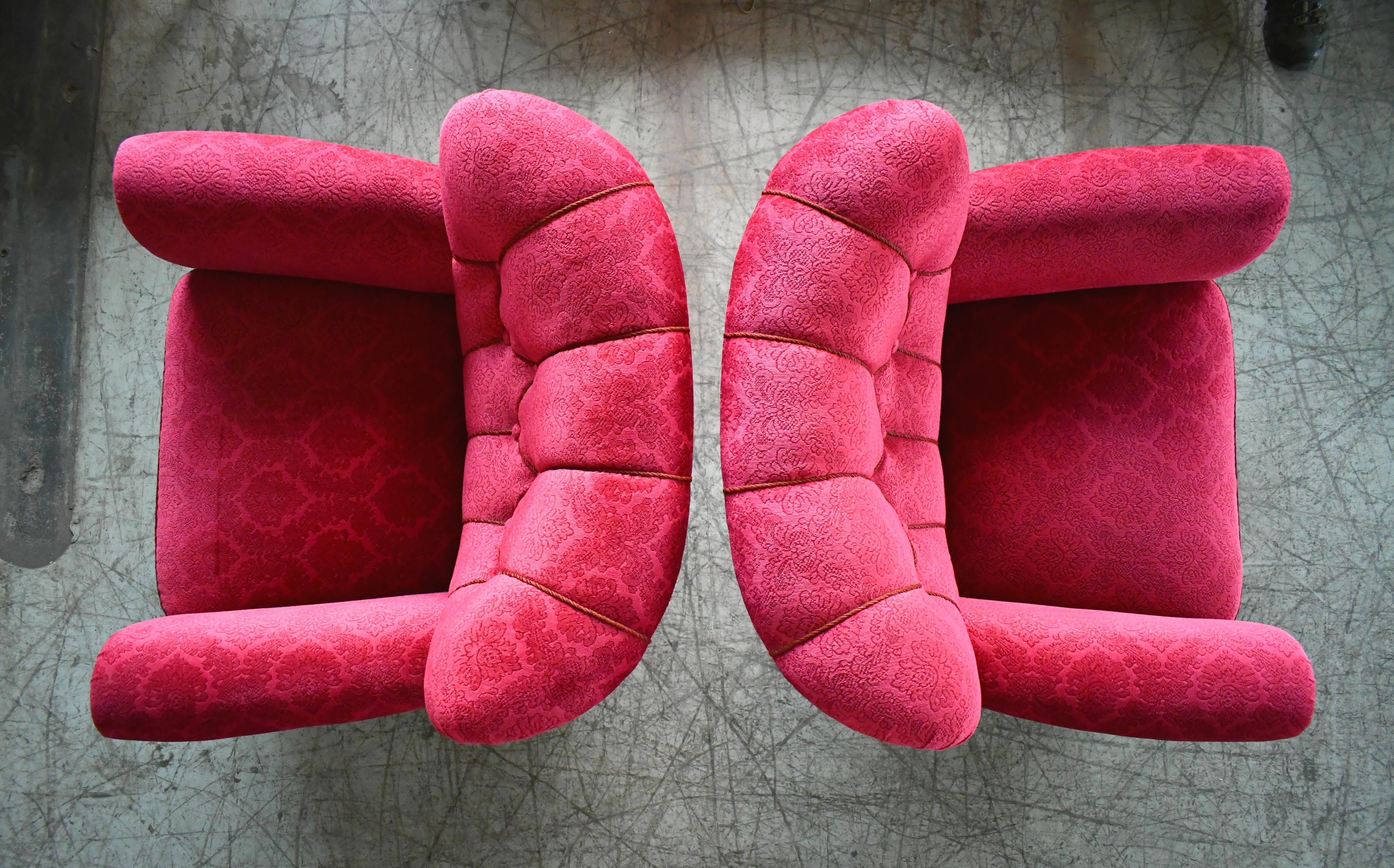 Scandinavian 1940s Club or Lounge Chairs in Red Velvet Style of Carl-Johan Boman 1