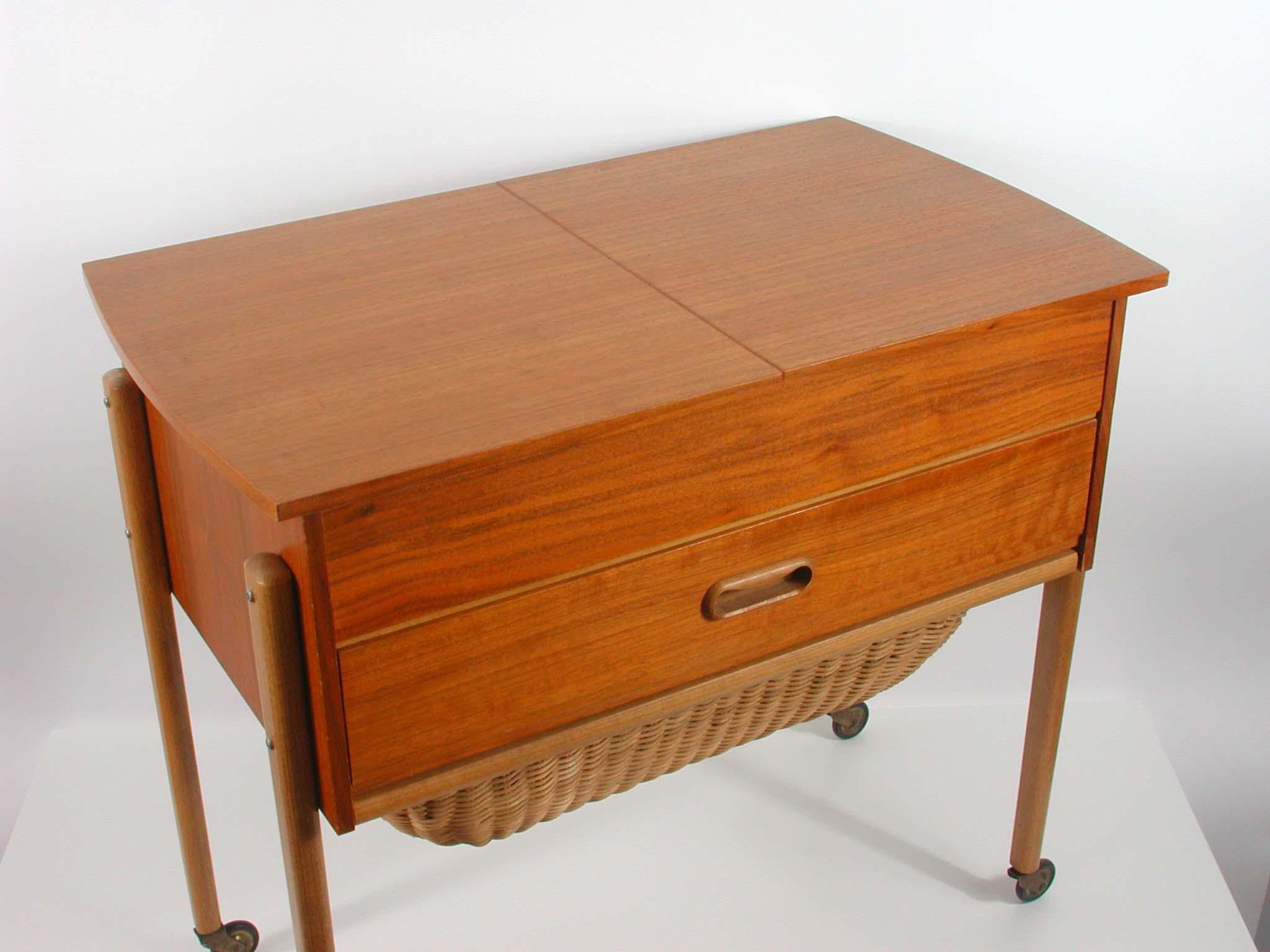 Mid-Century Modern Scandinavian 1950s Teak Sewing Table Cabinet