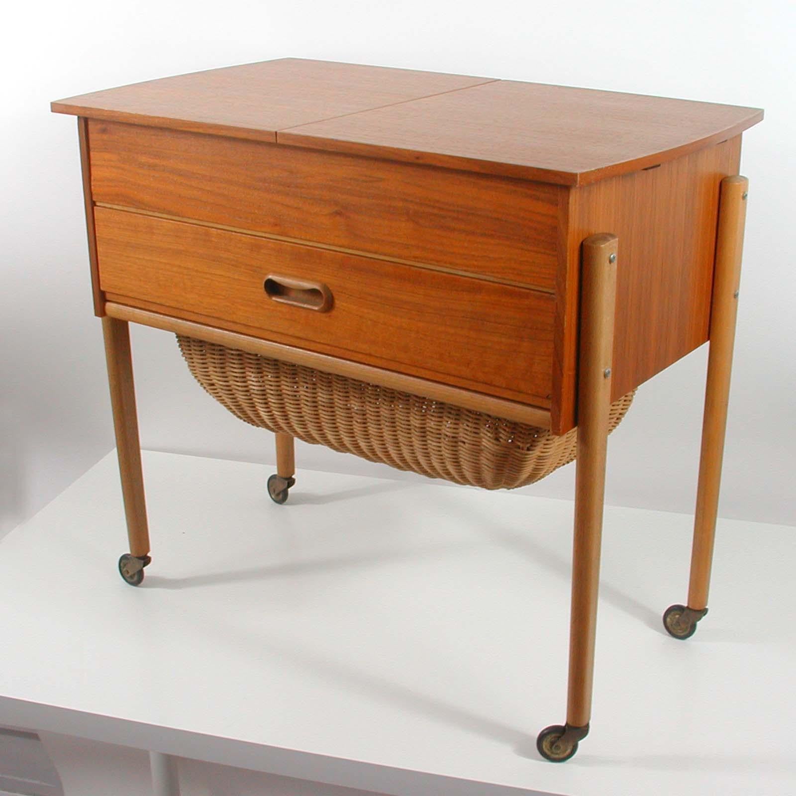 Danish Scandinavian 1950s Teak Sewing Table Cabinet