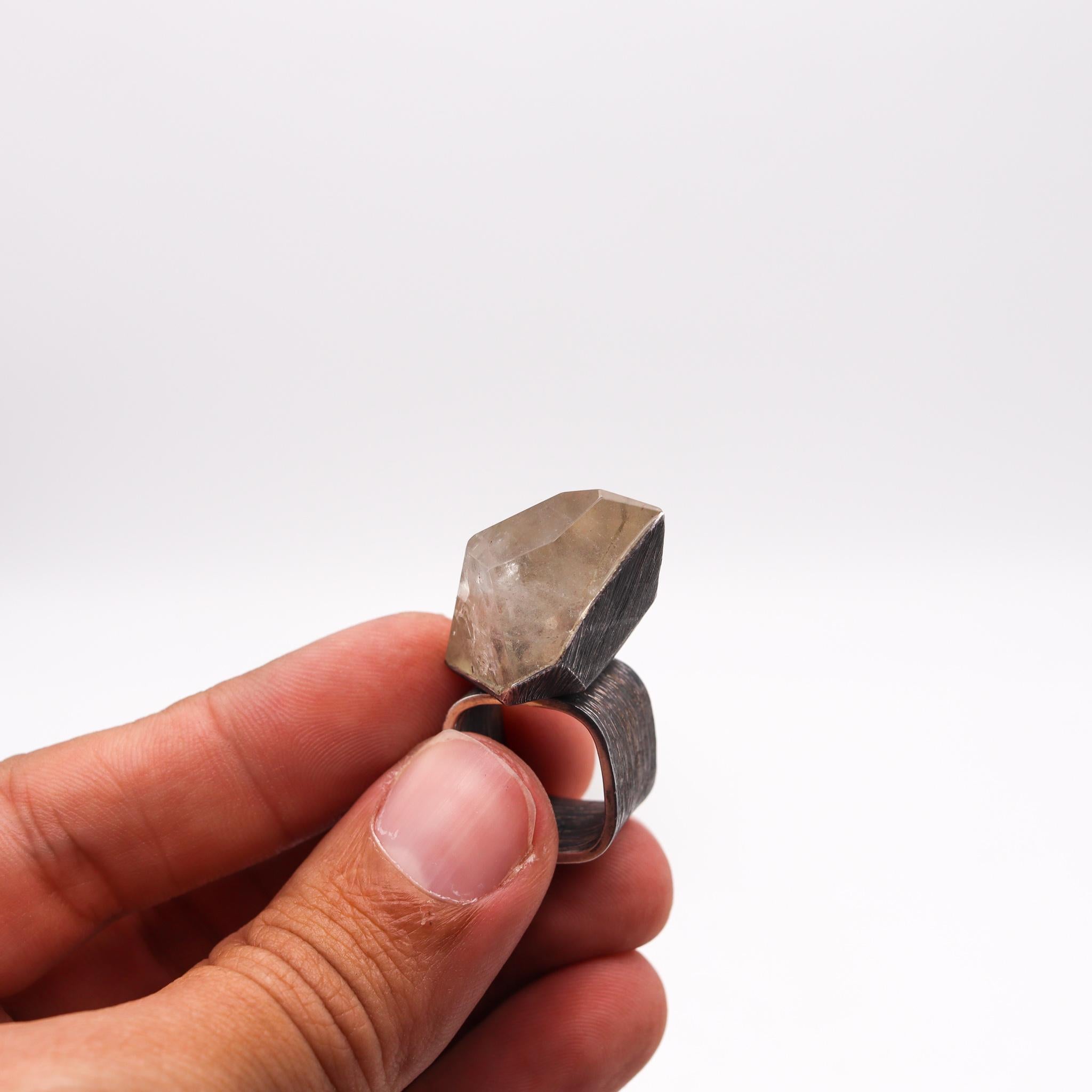 Rough Cut Scandinavian 1960 Brutalist Cocktail Ring in Sterling Silver with Rock Quartz For Sale