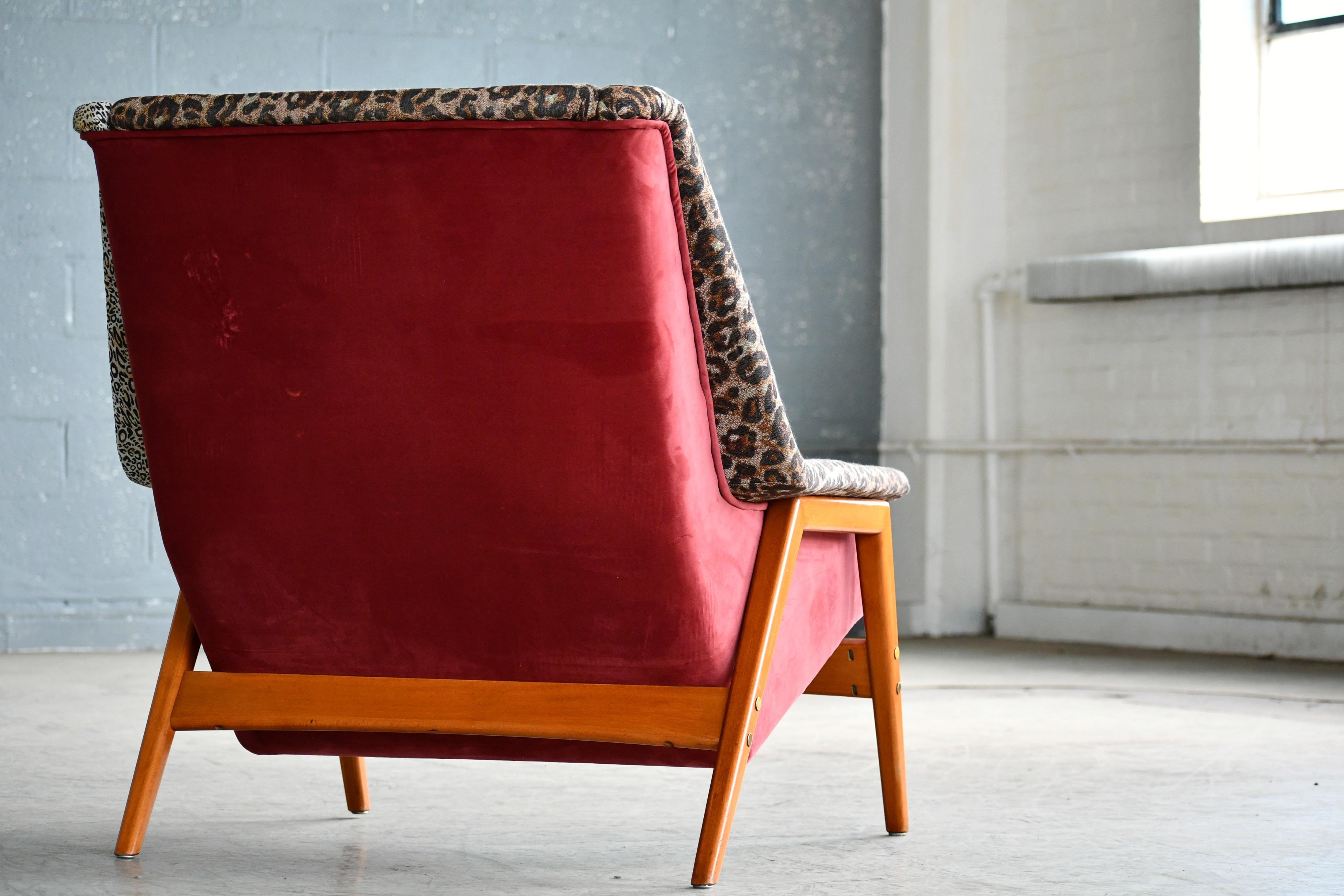 Scandinavian 1960s DUX Lounge Chair Covered in Jungle Love Fabric by Hermès 4