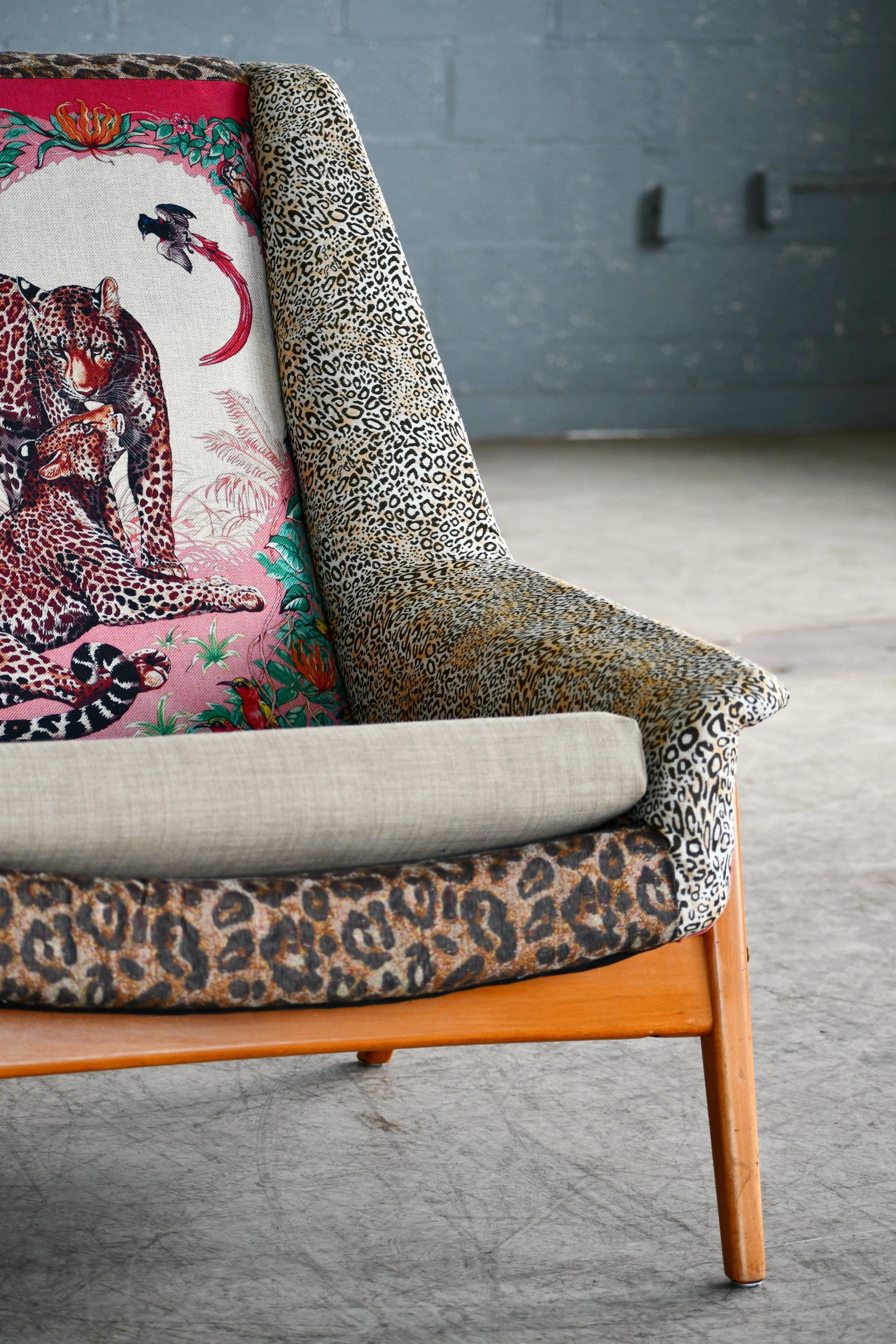 Scandinavian 1960s DUX Lounge Chair Covered in Jungle Love Fabric by Hermès 8