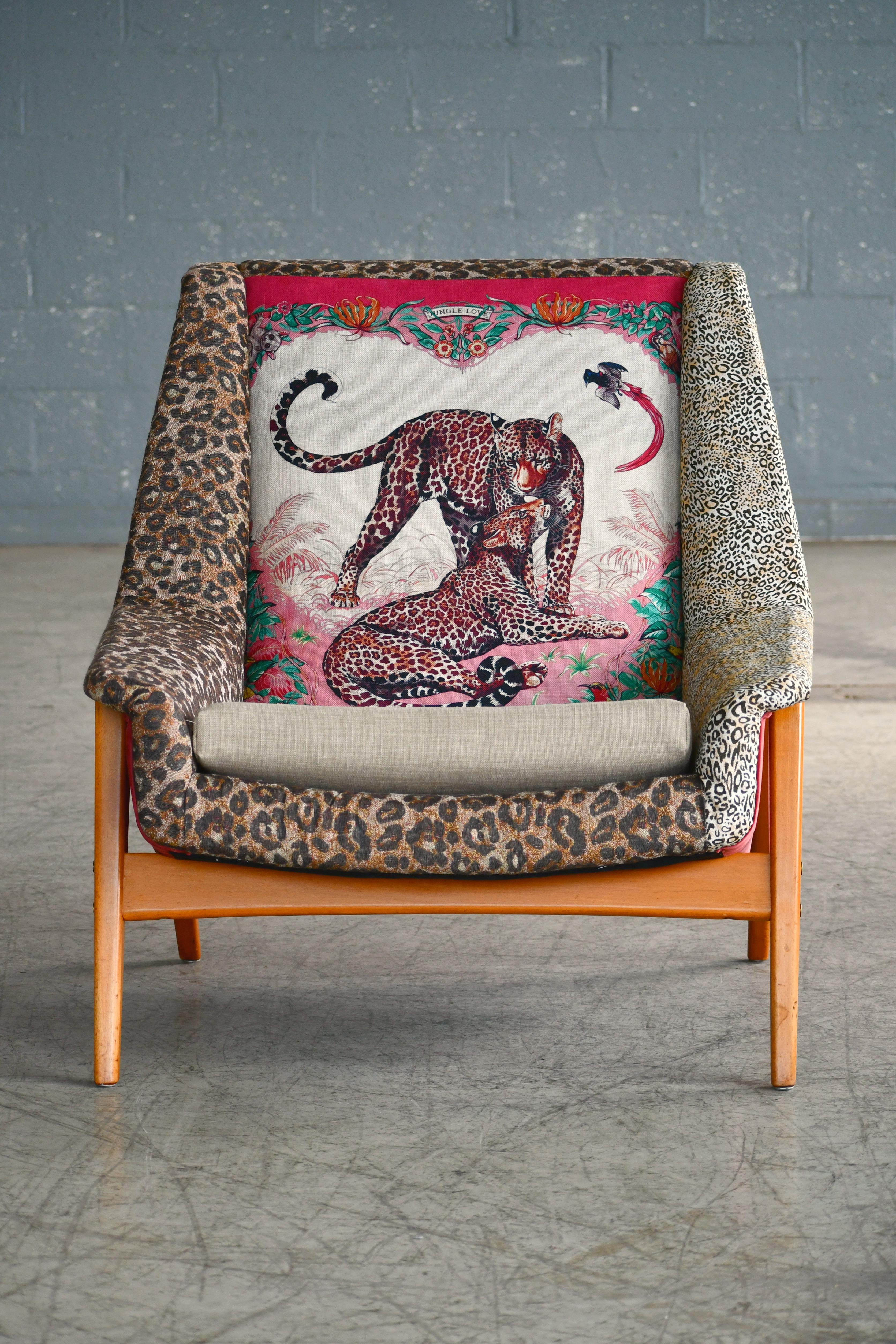 Swedish Scandinavian 1960s DUX Lounge Chair Covered in Jungle Love Fabric by Hermès