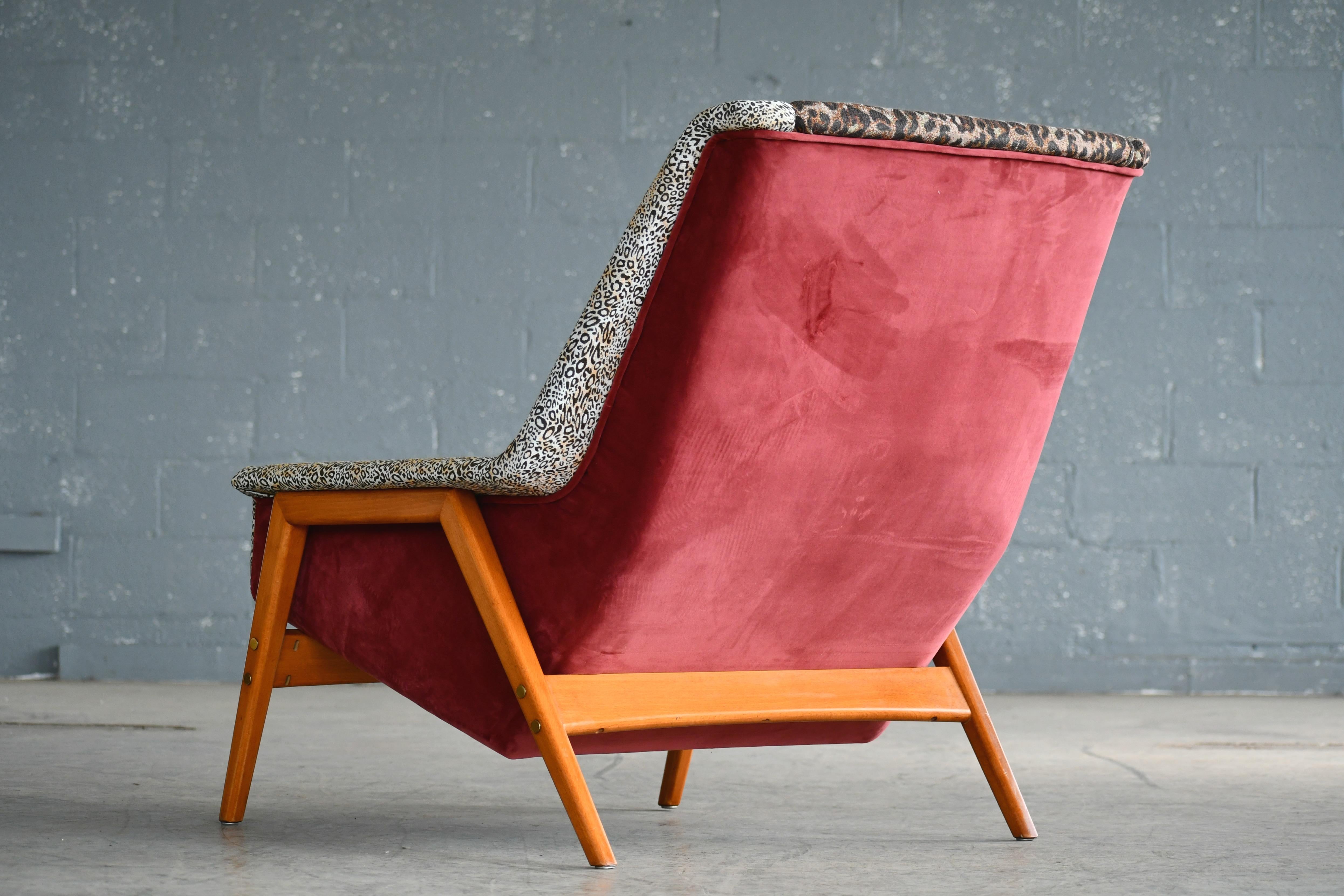 Mid-20th Century Scandinavian 1960s DUX Lounge Chair Covered in Jungle Love Fabric by Hermès