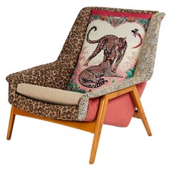 Scandinavian 1960s DUX Lounge Chair Covered in Jungle Love Fabric by Hermès