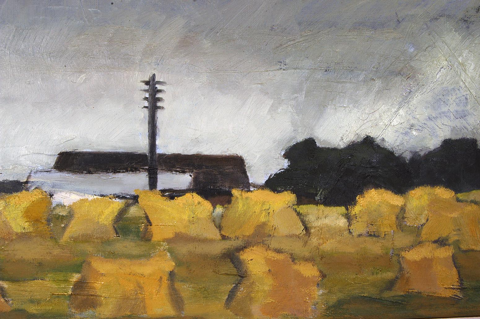Folk Art Scandinavian 1960s Swedish Impressionist Painting of Haystacks on canvas Nilsson