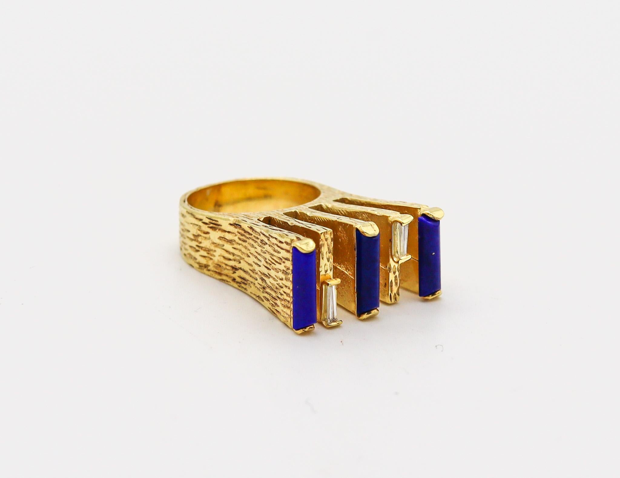 Danish brutalist cocktail ring.

Fabulous studio cocktail ring, created in Denmark back in the 1970's. This ring is very sculptural and was made up with Brutalism art parameters. It was crafted in solid yellow gold of 14 karats with textured finish