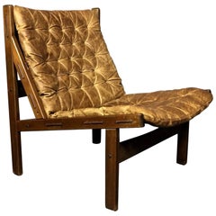 Scandinavian 1970s Buttoned Leather Lounge Chair, Beechwood