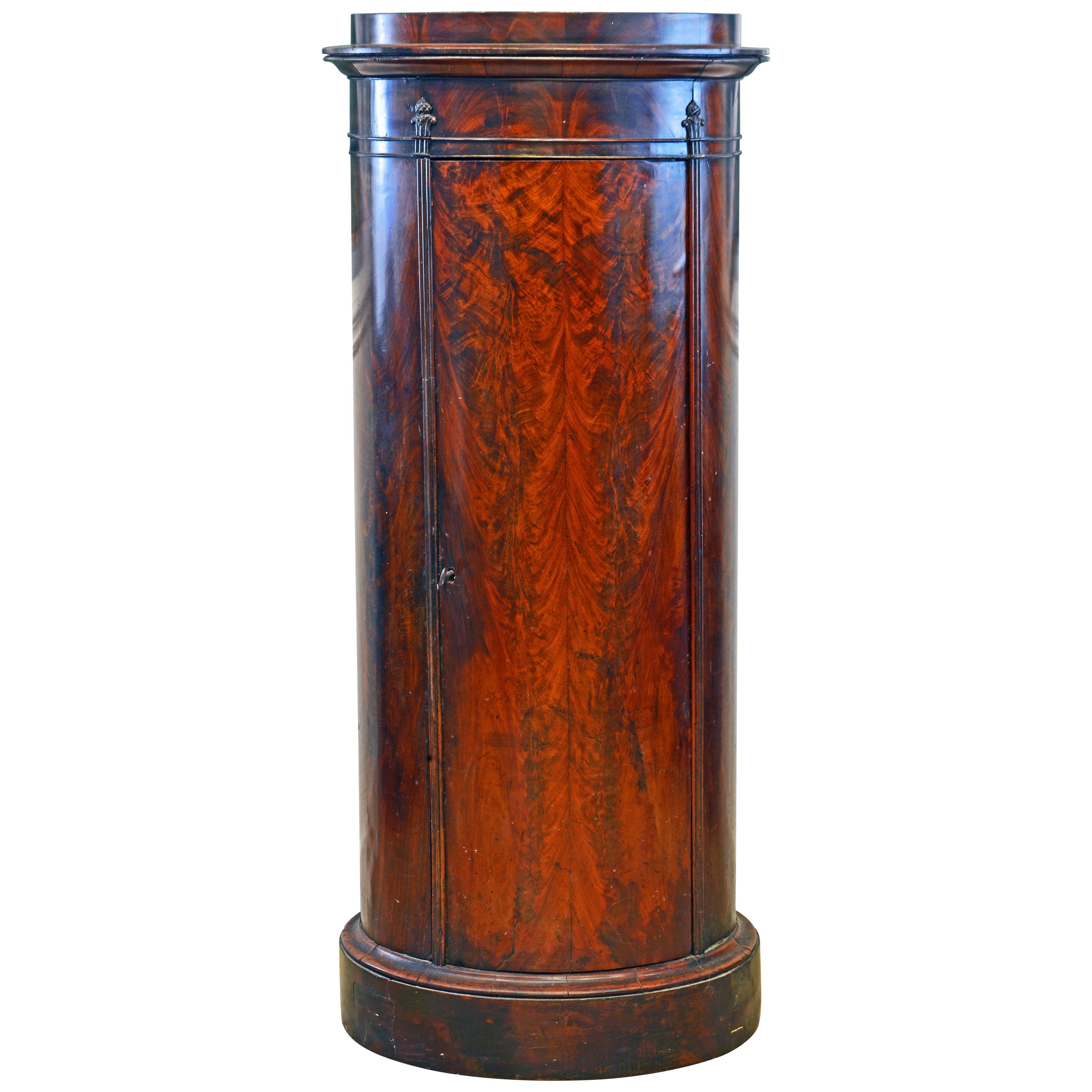 Scandinavian 19th Century Figured Flame Mahogany Oval Pedestal Cabinet