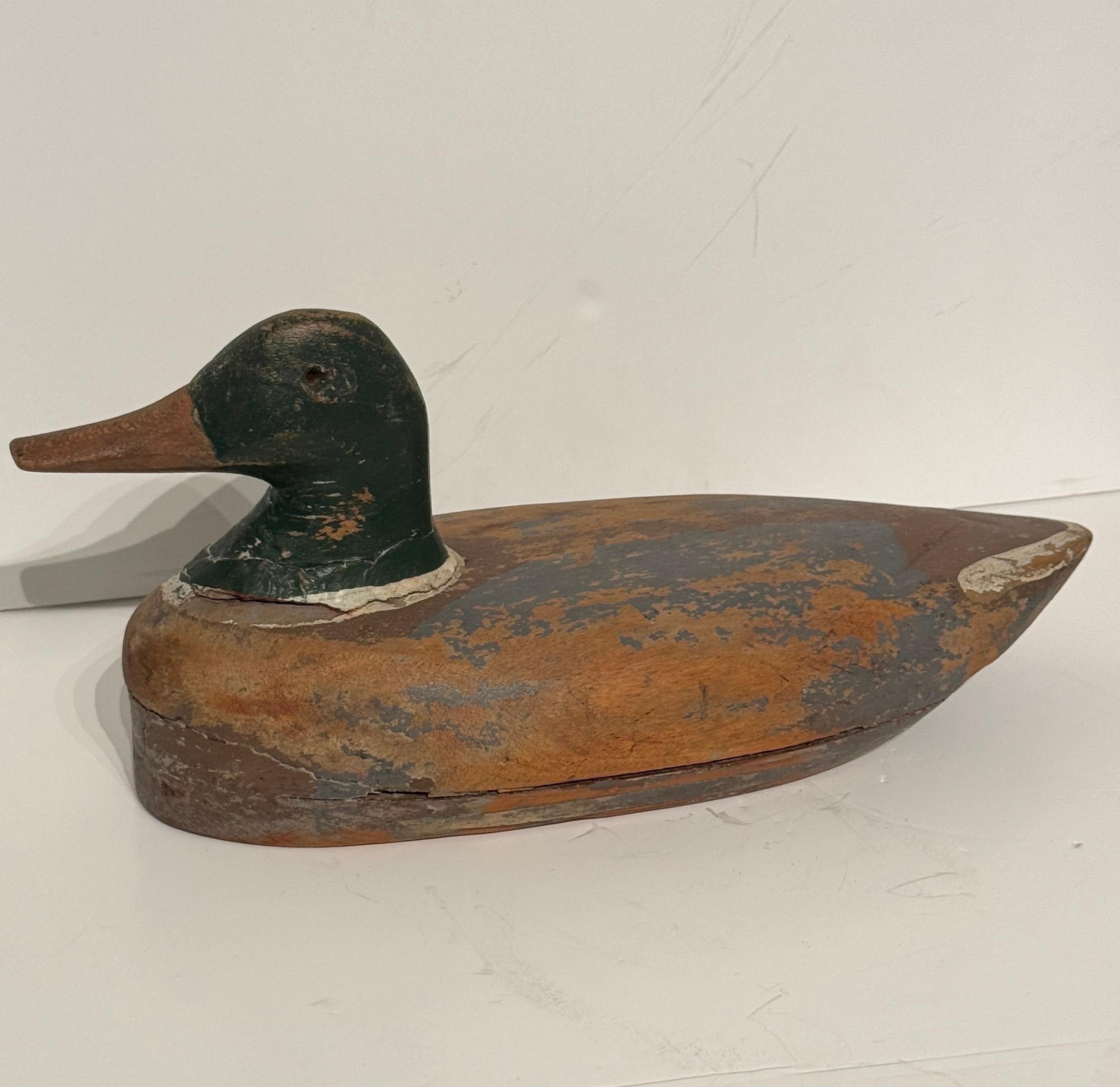 Señuelo de pato escandinavo del siglo XIX de arte popular tallado a mano 5