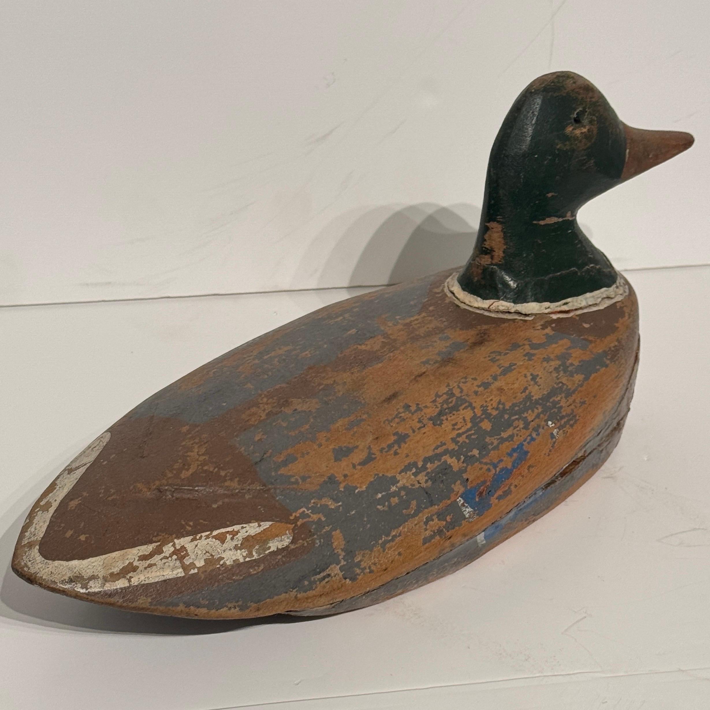 Señuelo de pato escandinavo del siglo XIX de arte popular tallado a mano 7