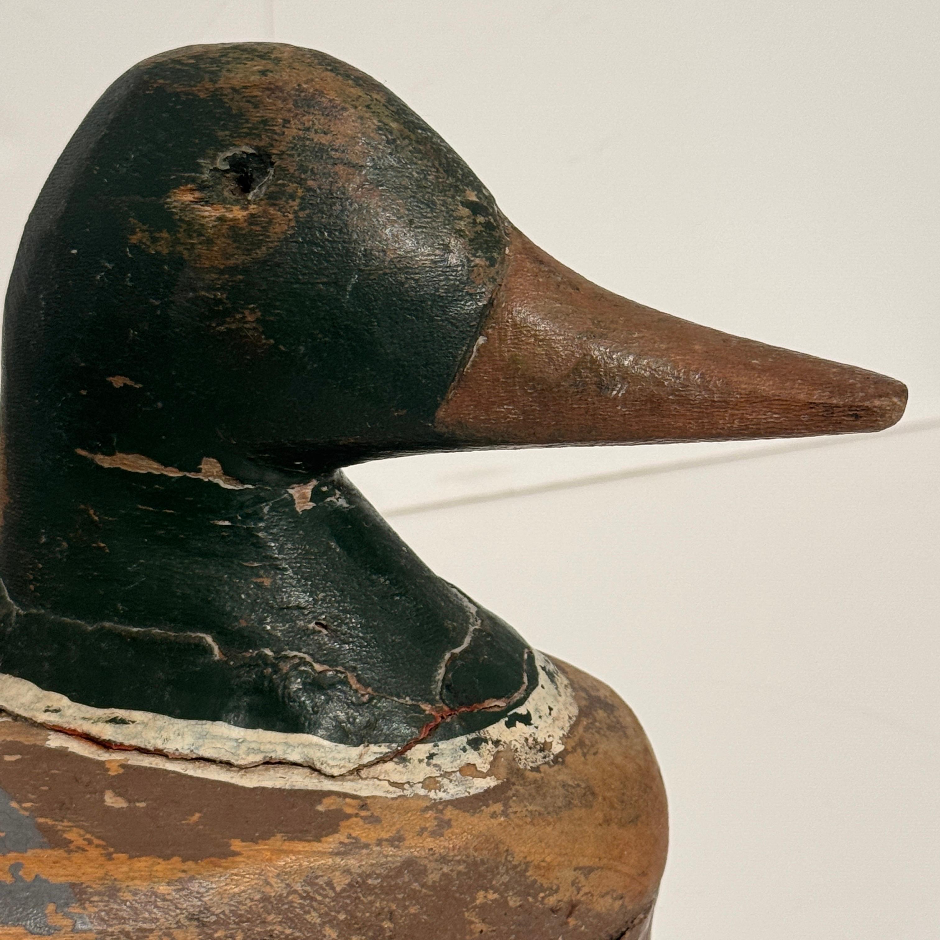Señuelo de pato escandinavo del siglo XIX de arte popular tallado a mano 10