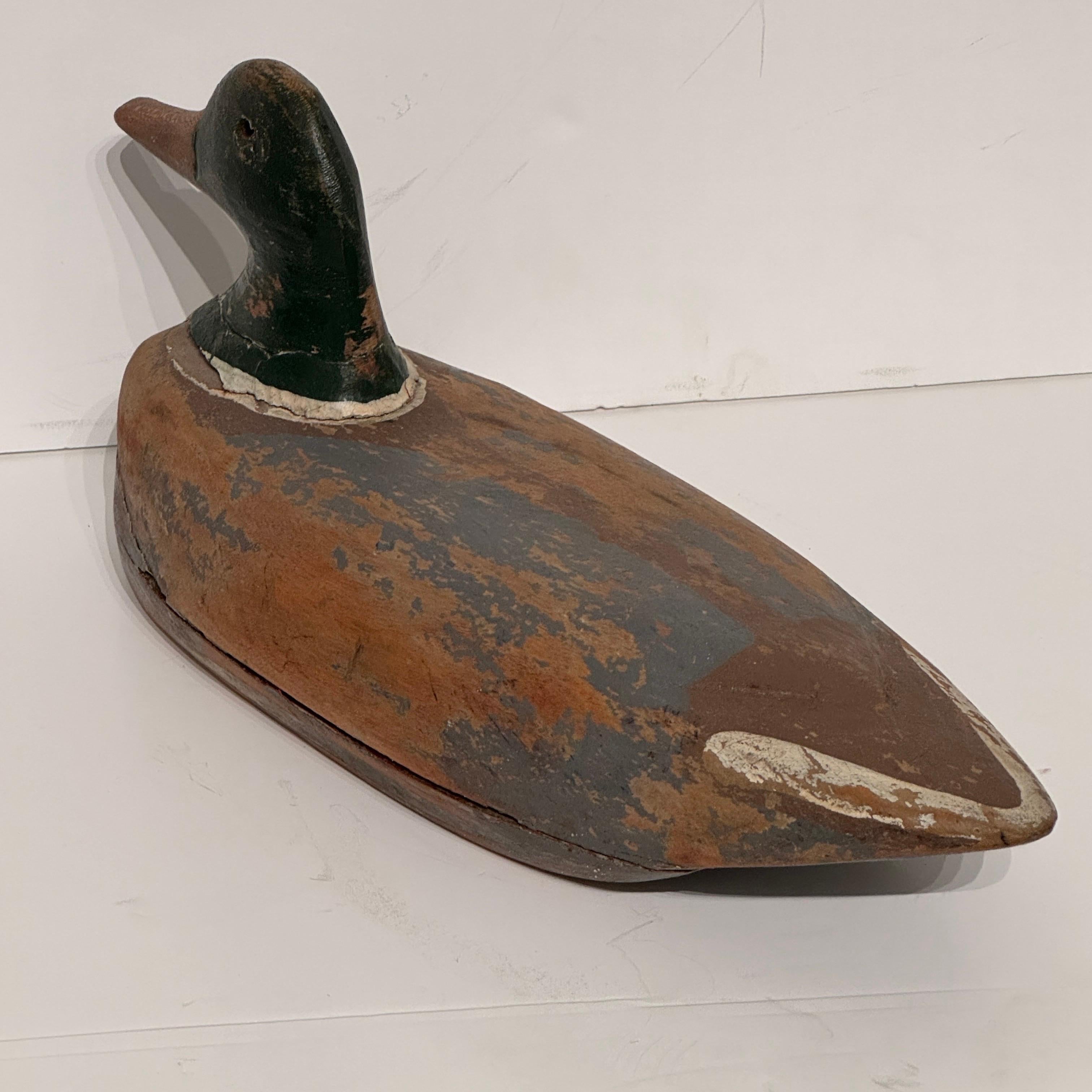 Señuelo de pato escandinavo del siglo XIX de arte popular tallado a mano 2