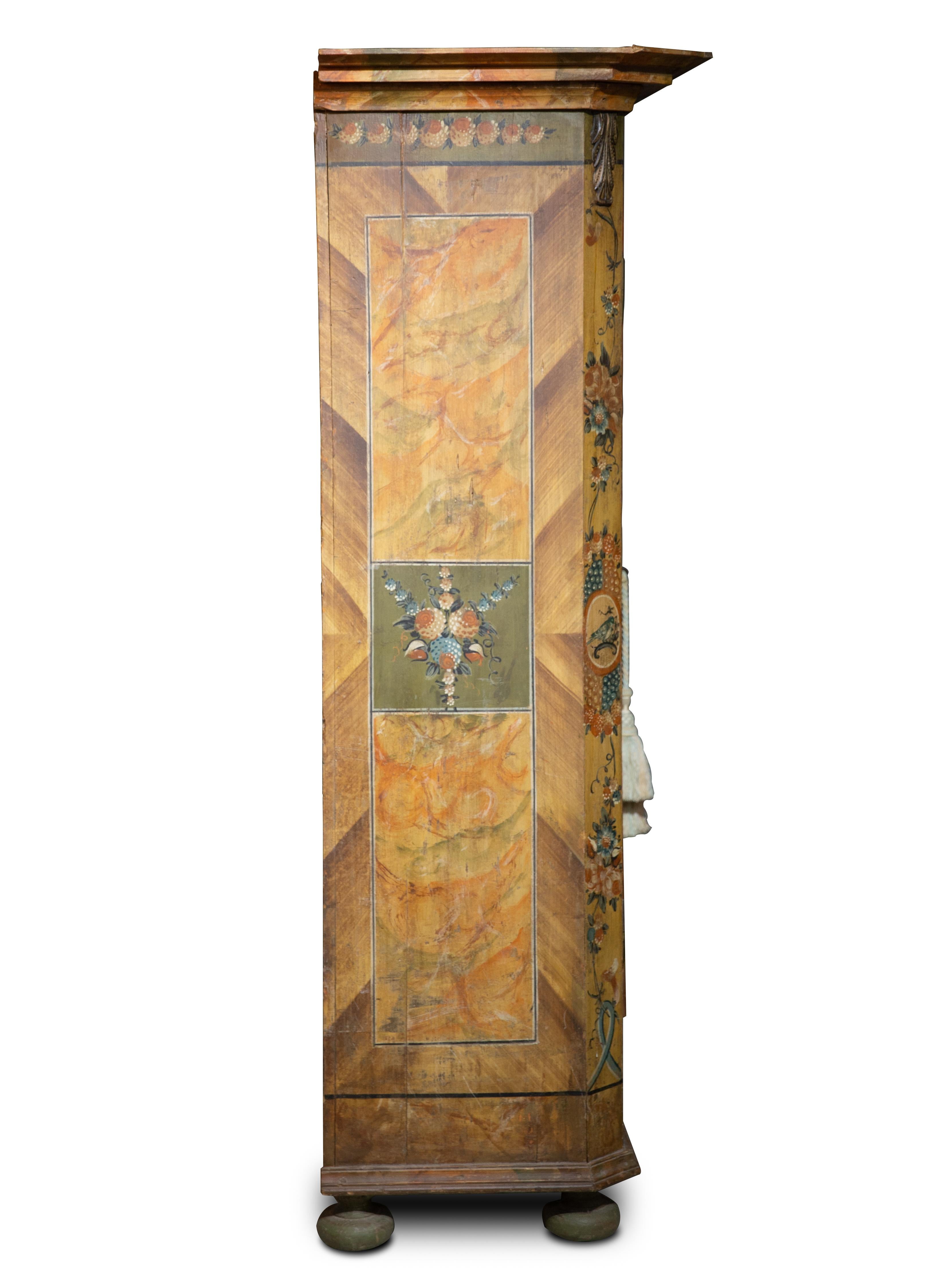 Scandinavian 19th Century Hand Painted Kas/Wardrobe Dated 1826 In Fair Condition In Hudson, NY