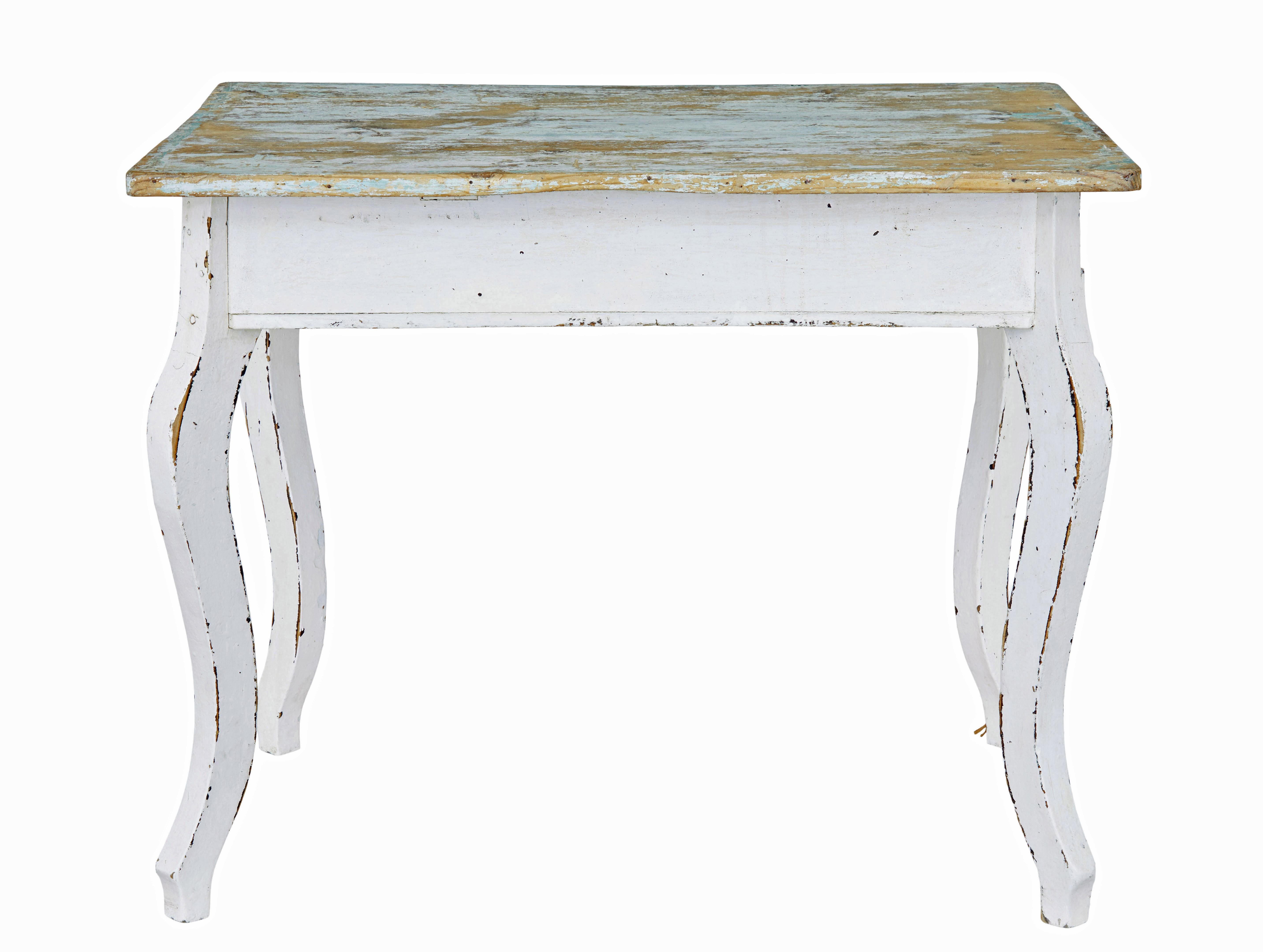 Table d'appoint scandinave en pin peint vers 1890.

Table fonctionnelle qui peut servir à de nombreux usages dans la maison, comme une table d'entrée/de chevet ou même une petite table de cuisine avec son dégagement aux genoux de 24 1/2