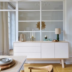 French 2-Door 3-Drawer White Hand-Crafted Sideboard Cabinet Design Eric Gizard