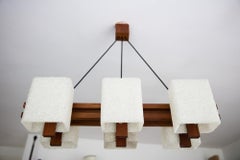 Scandinavian 6 Light Chandelier in Teak Wood with Granulated Perspex shades