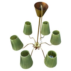 Scandinavian 6 Light Walnut and Brass Pendant/Chandelier