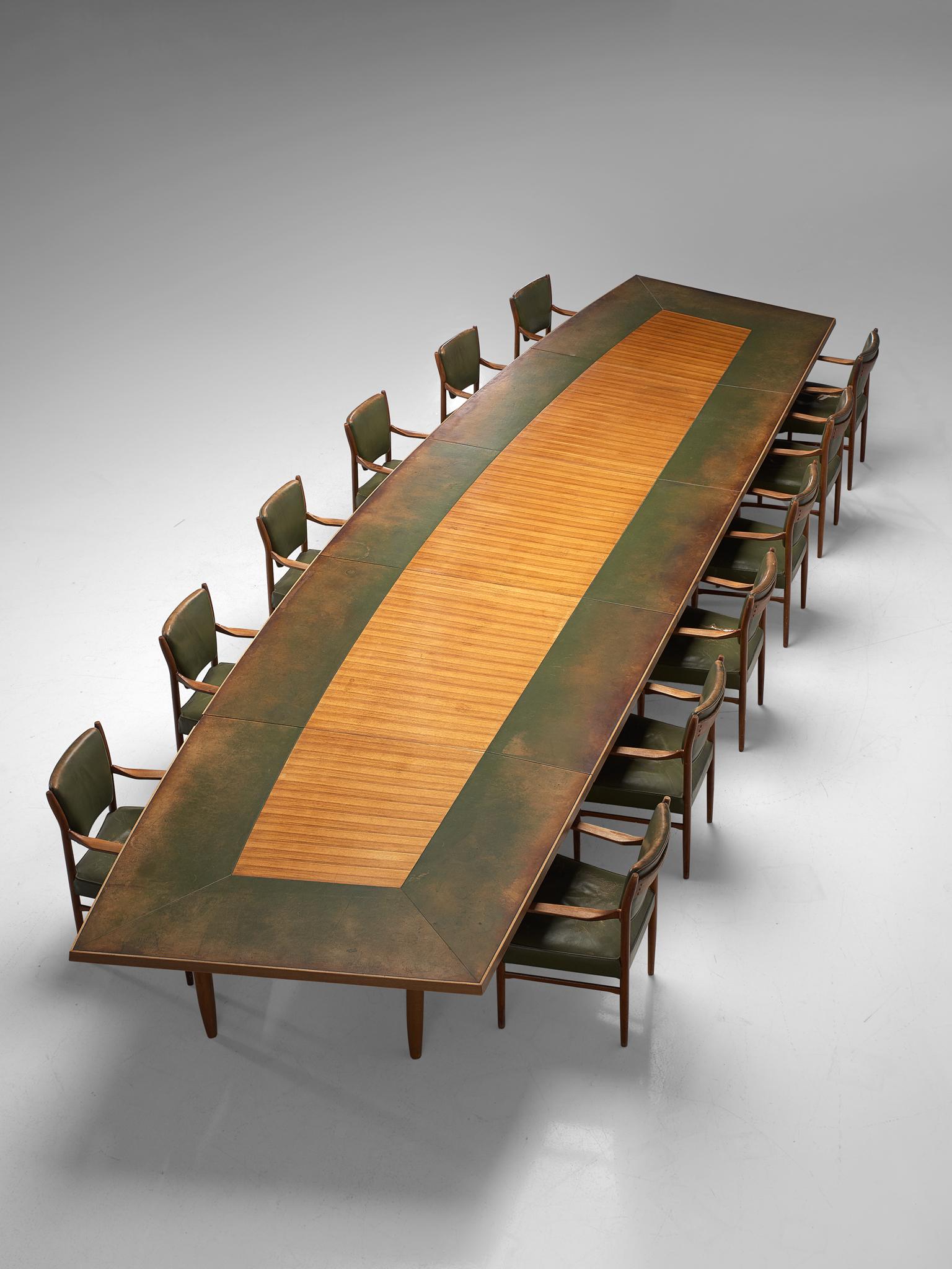 Scandinavian Long Freeform Table with Leather Inlay 7