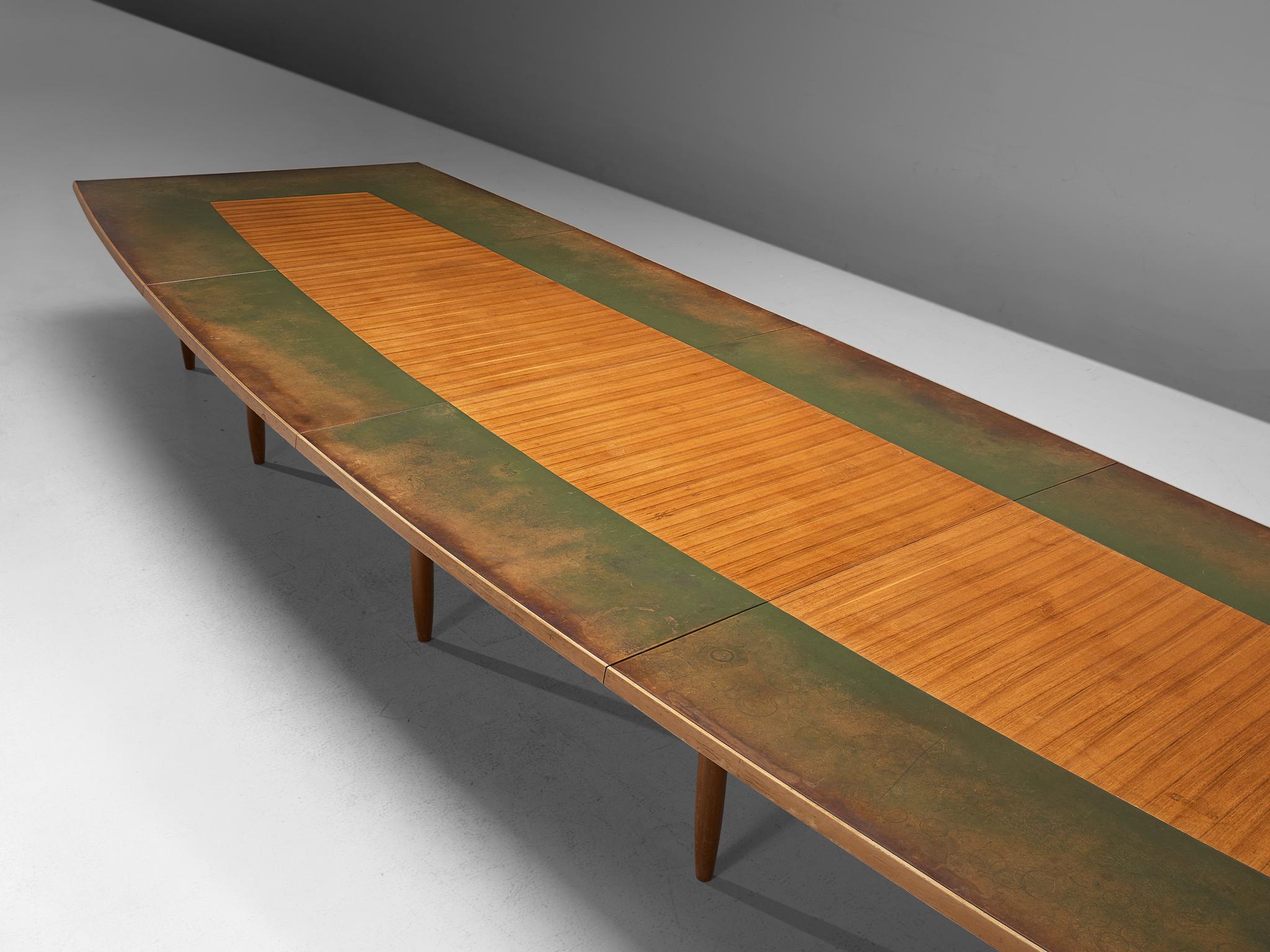 Mid-20th Century Scandinavian Long Freeform Table with Leather Inlay