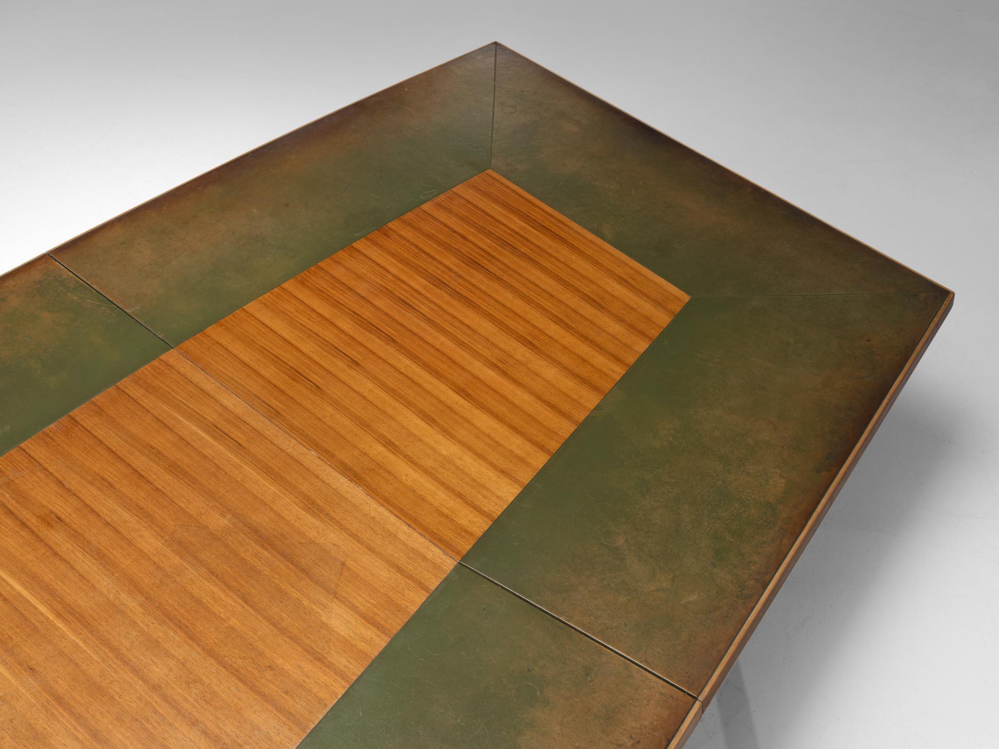 Teak Scandinavian Freeform Table with Leather Inlay