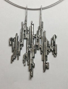 Scandinavian 835 Silver I.B.H Modernist Bark Style Pendant Collar Necklace