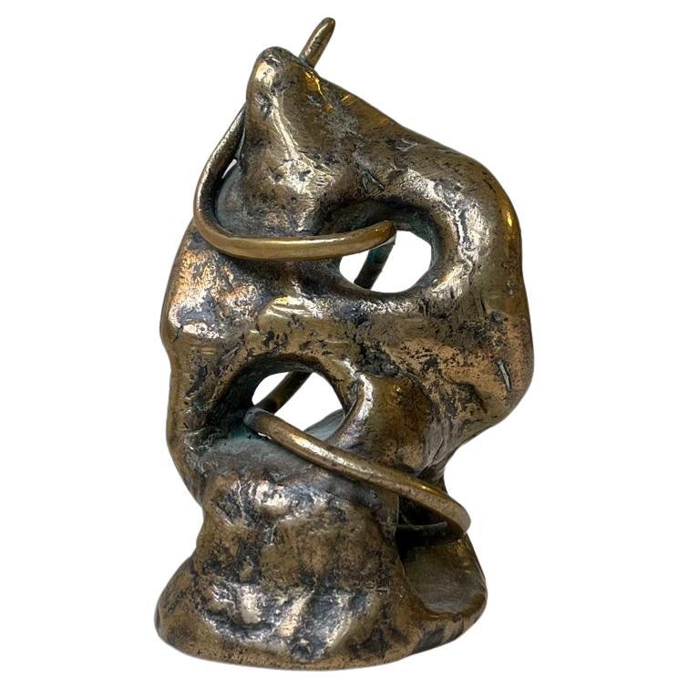 Escultura escandinava abstracta brutalista en bronce, firmada, 1990
