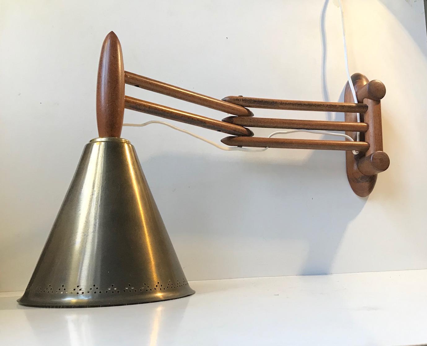 Late 20th Century Scandinavian Accordion Wall Lamp in Teak and Brass, 1970s