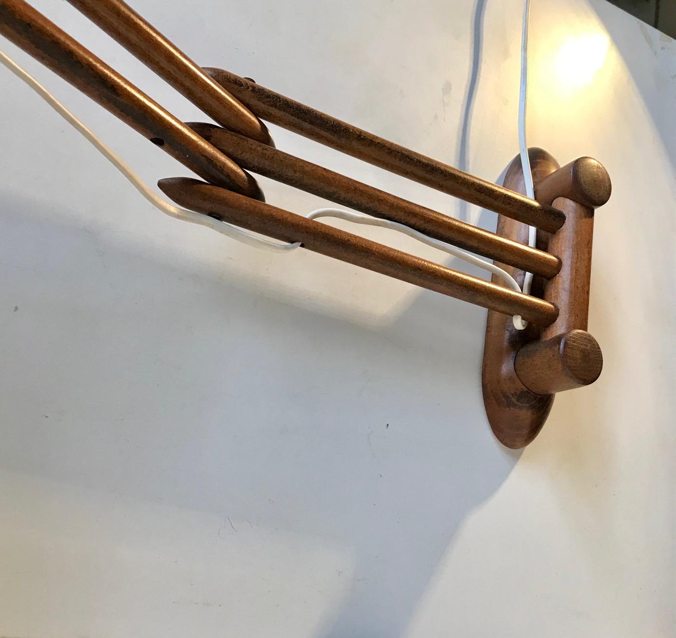 Scandinavian Accordion Wall Lamp in Teak and Brass, 1970s 2