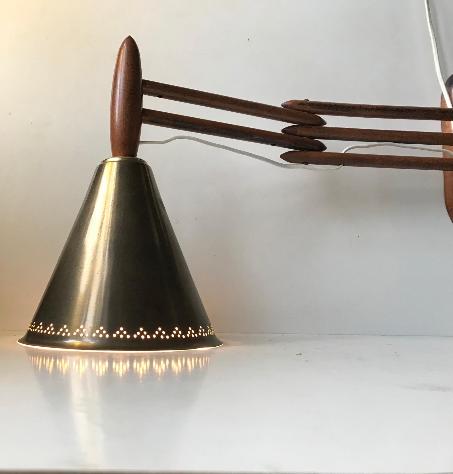 Scandinavian Accordion Wall Lamp in Teak and Brass, 1970s 4