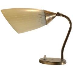 Scandinavian Adjustable Wall Sconce in Brass and Pinstripe Glass, 1950s