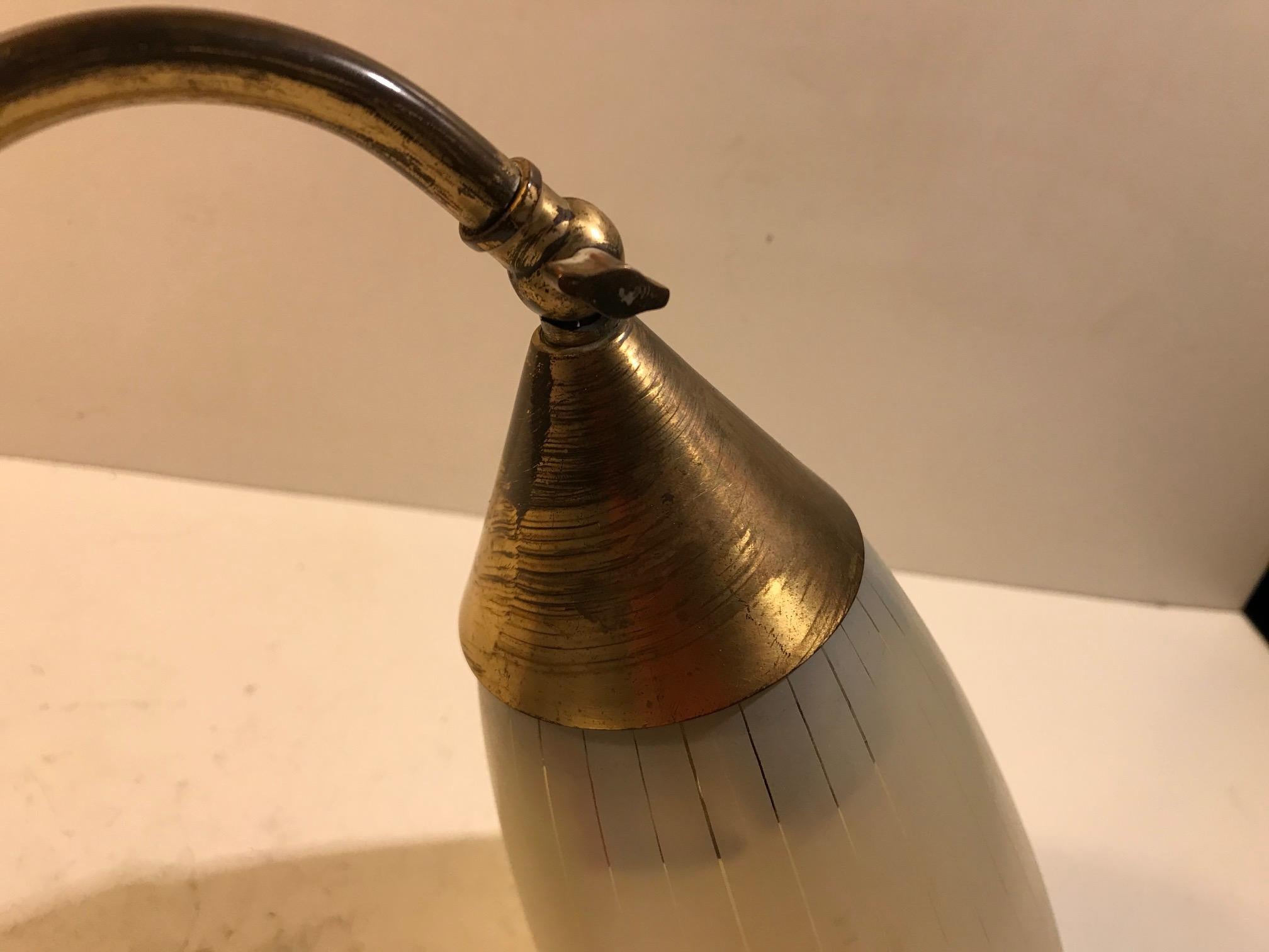 Mid-20th Century Scandinavian Adjustable Wall Sconce in Brass and Pinstripe Glass, 1950s For Sale