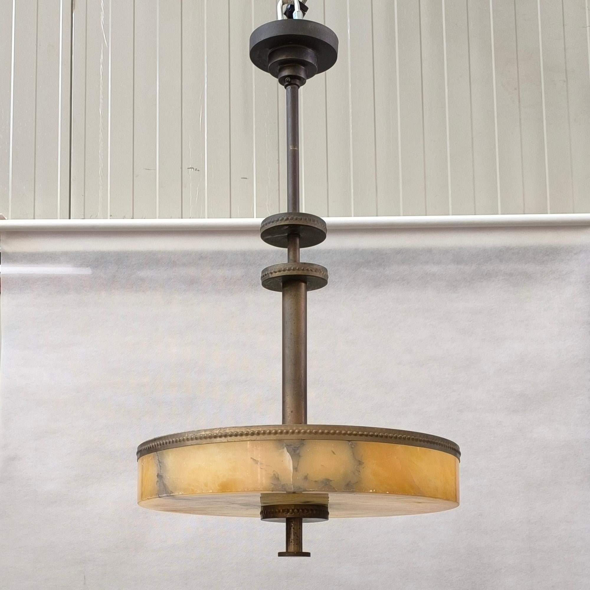 Scandinavian Alabaster Ceiling Lamp Attr. to Harald Notini for Böhlmarks, 1930s For Sale 3