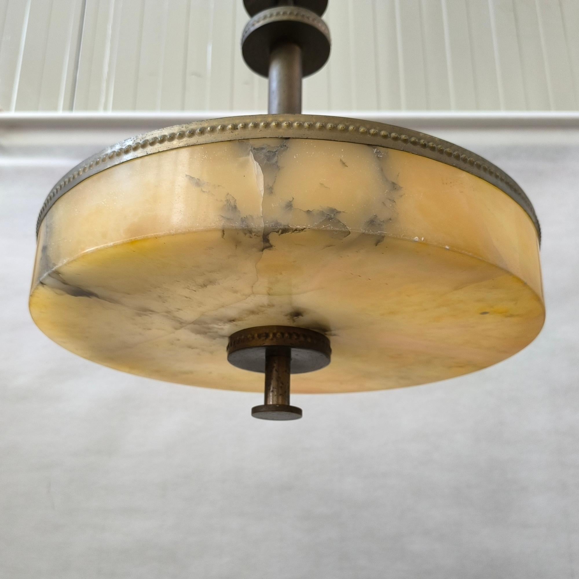 Scandinavian Alabaster Ceiling Lamp Attr. to Harald Notini for Böhlmarks, 1930s For Sale 5