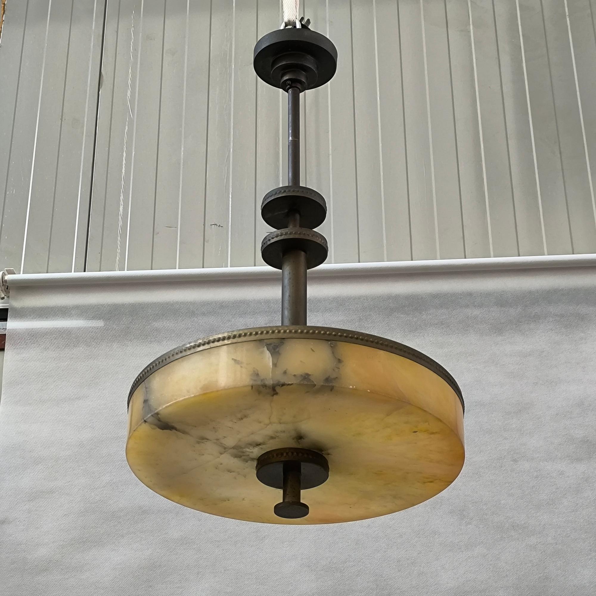 Art Deco Scandinavian Alabaster Ceiling Lamp Attr. to Harald Notini for Böhlmarks, 1930s For Sale
