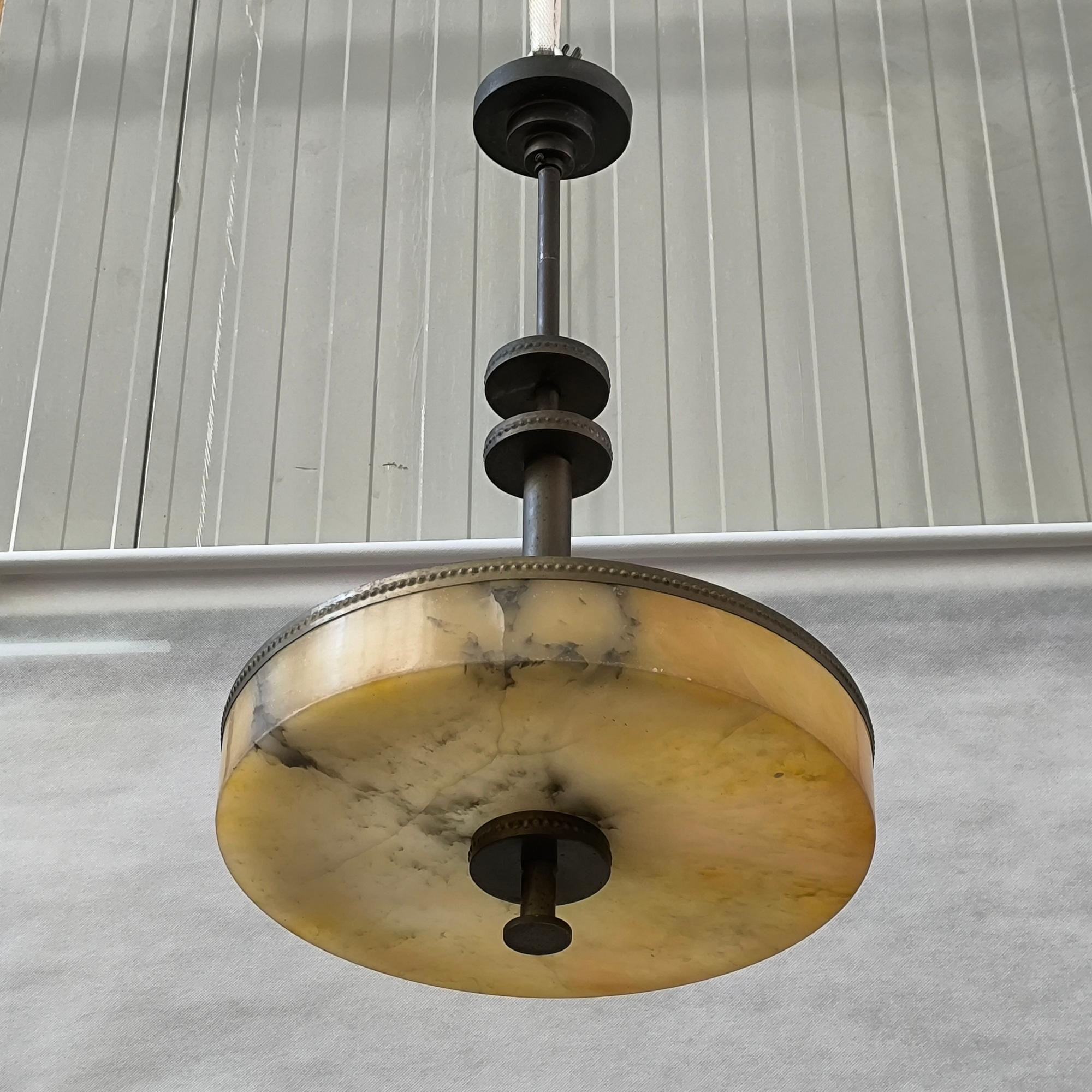 Swedish Scandinavian Alabaster Ceiling Lamp Attr. to Harald Notini for Böhlmarks, 1930s For Sale