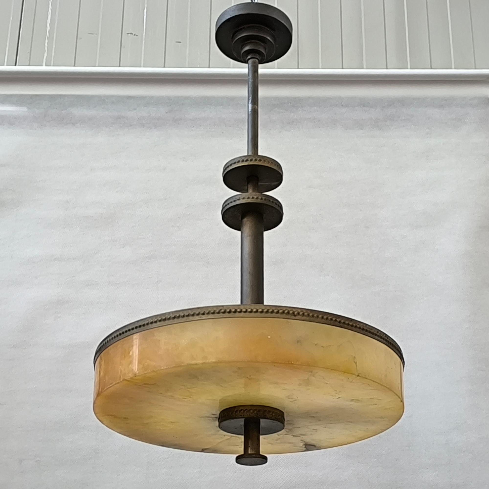 Mid-20th Century Scandinavian Alabaster Ceiling Lamp Attr. to Harald Notini for Böhlmarks, 1930s For Sale