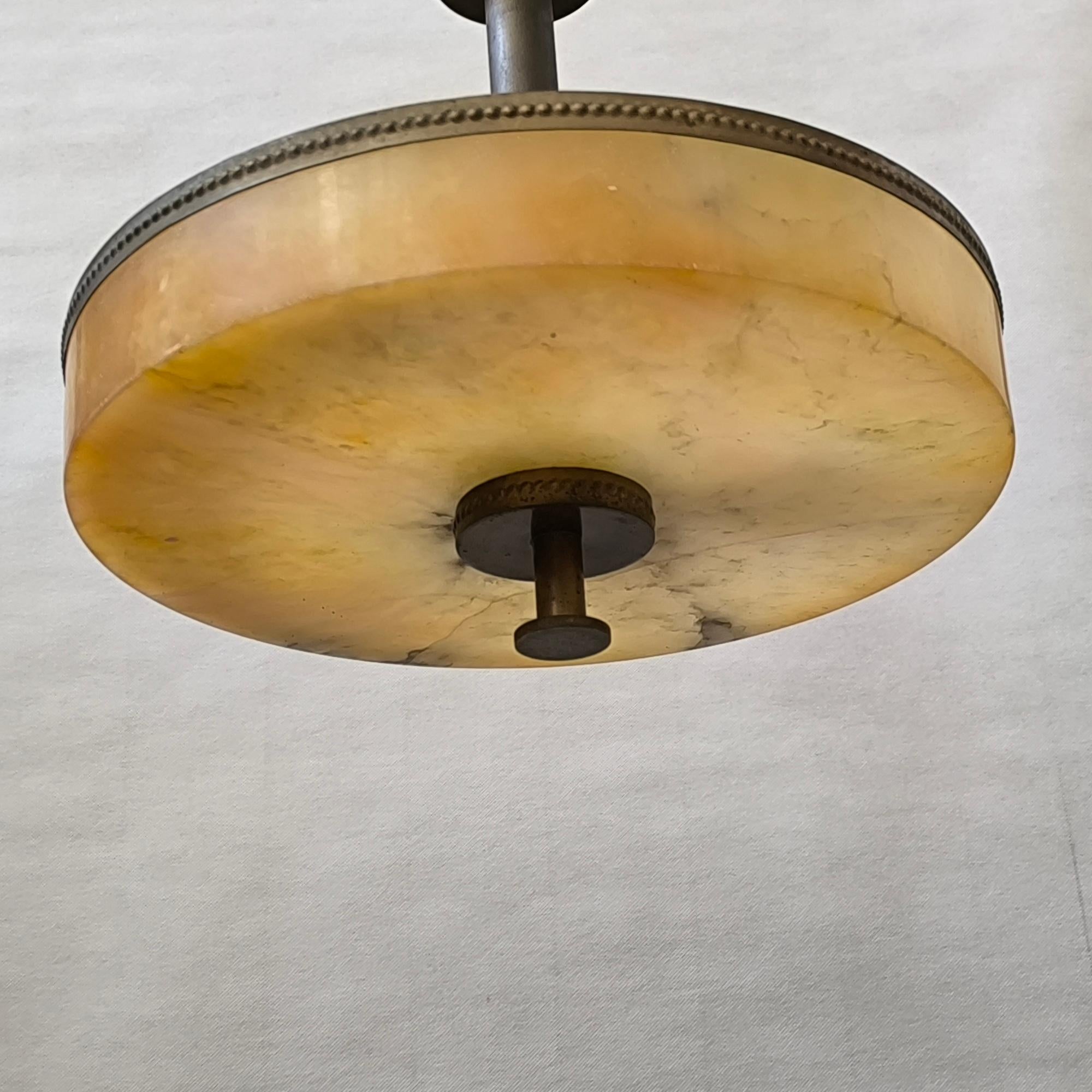 Scandinavian Alabaster Ceiling Lamp Attr. to Harald Notini for Böhlmarks, 1930s For Sale 1