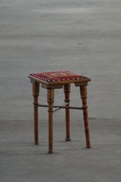 Scandinavian Almue Stool in Wood & Fabric, Late 19th Century