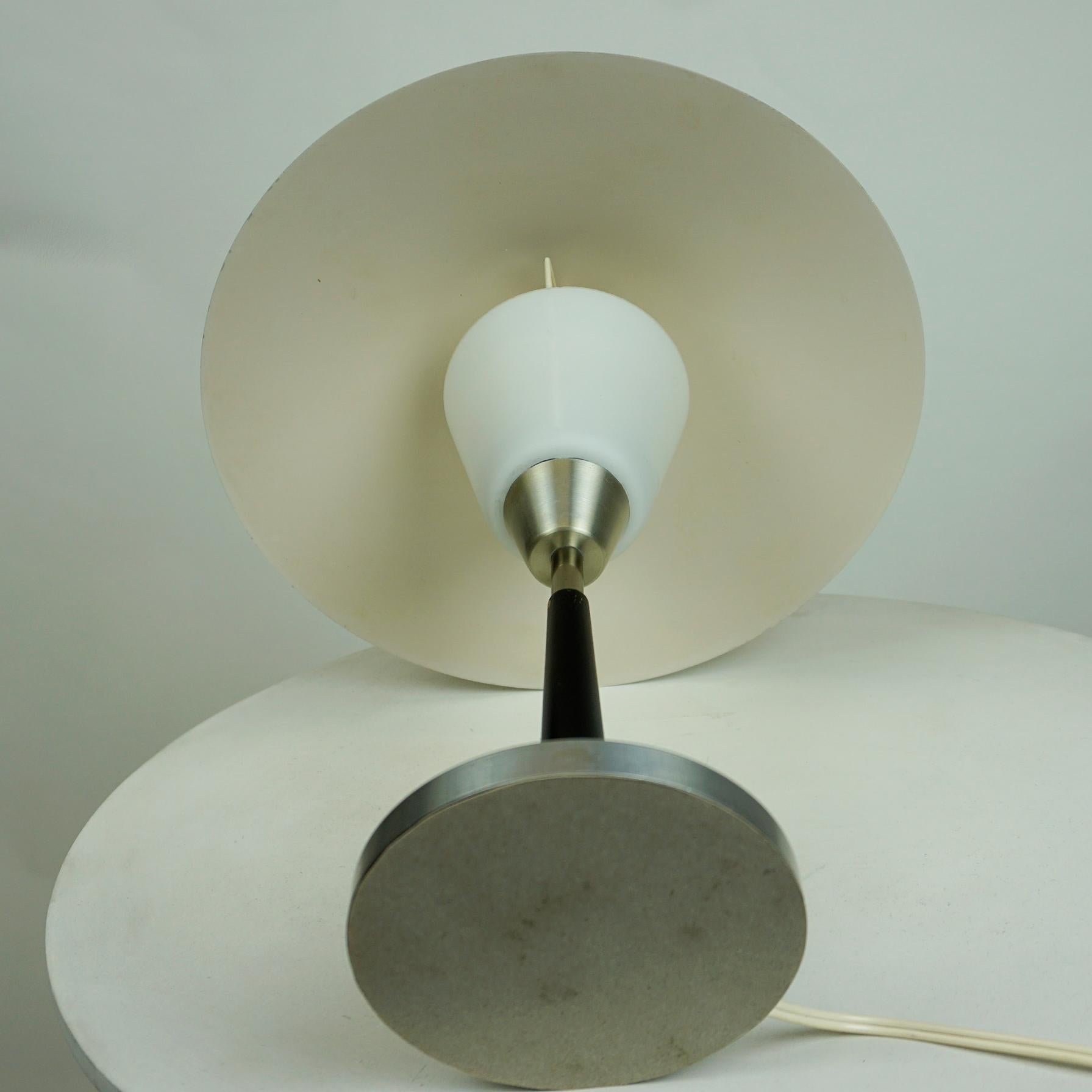 Mid-20th Century Scandinavian Aluminum and Opaline Glass Table Lamp by Fog & Mørup, Denmark For Sale
