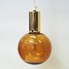 Scandinavian Amber colored glass dome pendant 1970s