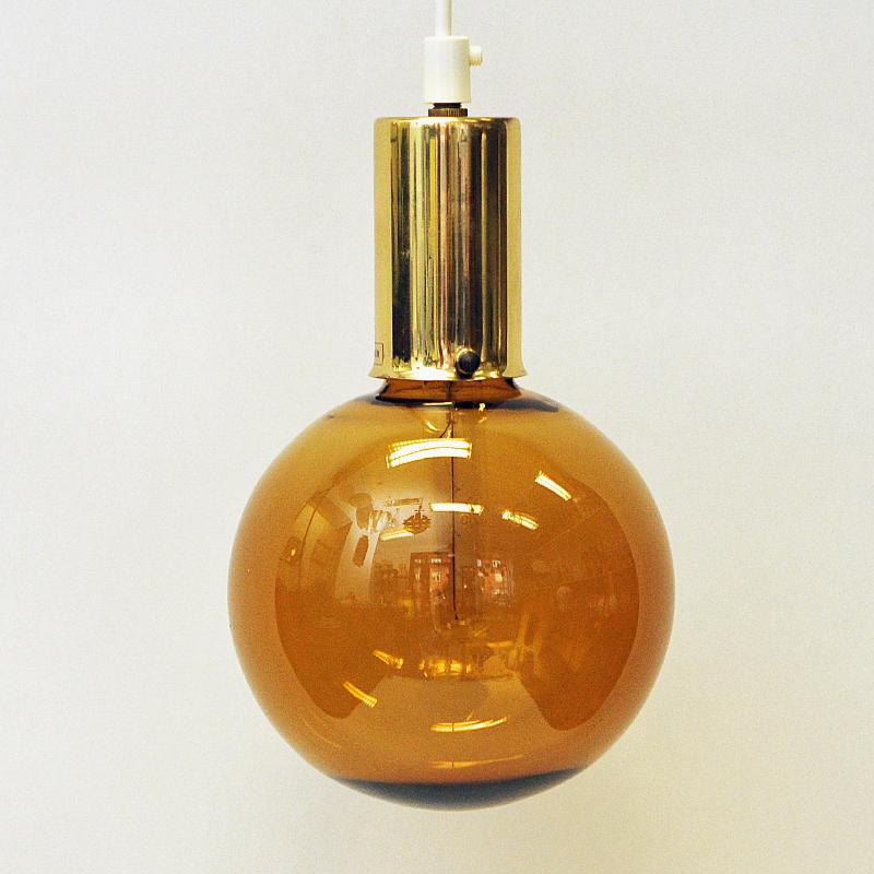 Scandinavian Amber colored glass dome pendant 1970s In Good Condition For Sale In Stockholm, SE