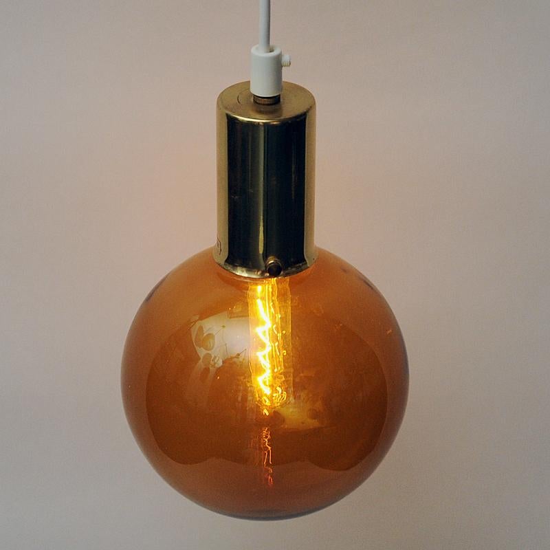 Late 20th Century Scandinavian Amber colored glass dome pendant 1970s For Sale