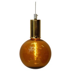 Vintage Scandinavian Amber colored glass dome pendant 1970s