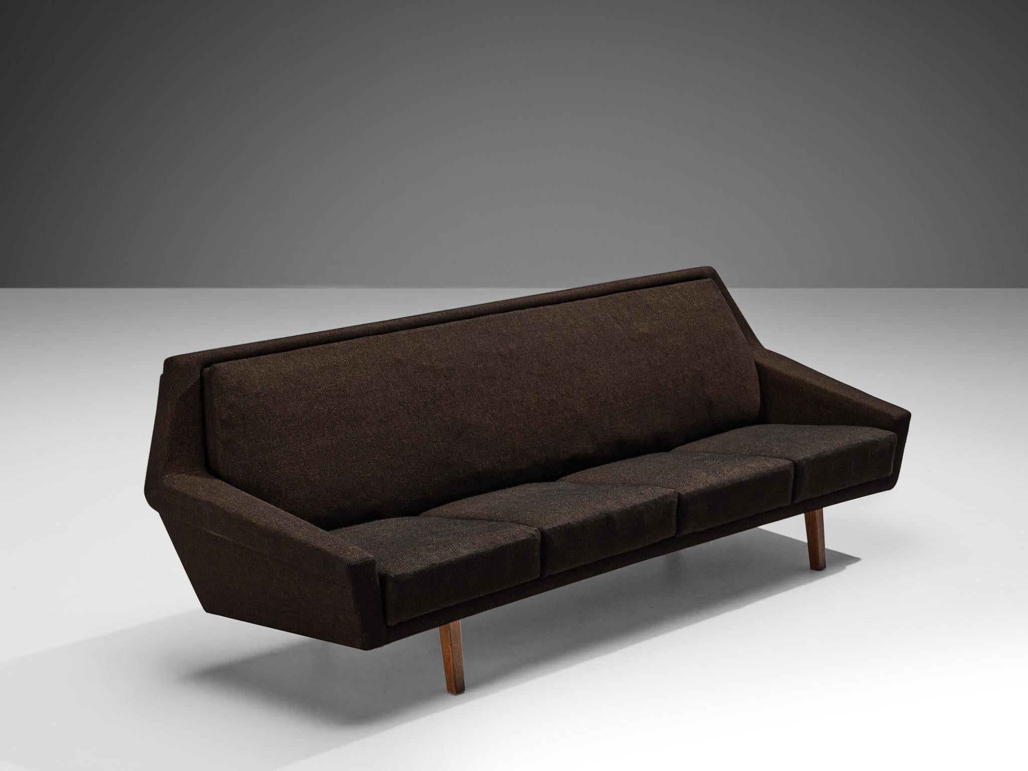 Mid-20th Century Scandinavian Angular Sofa in Brown Upholstery For Sale