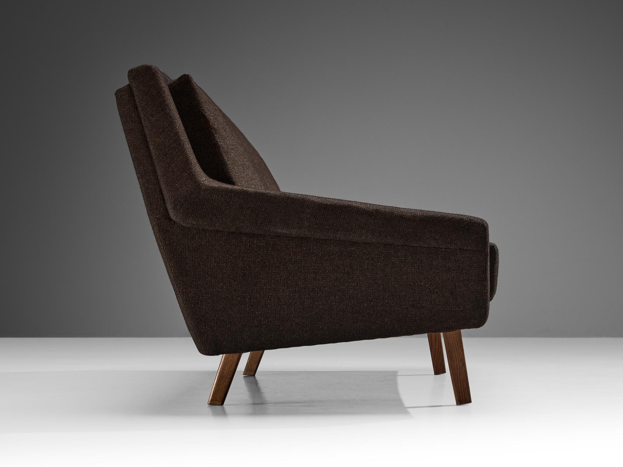 Scandinavian Angular Sofa in Brown Upholstery For Sale 1