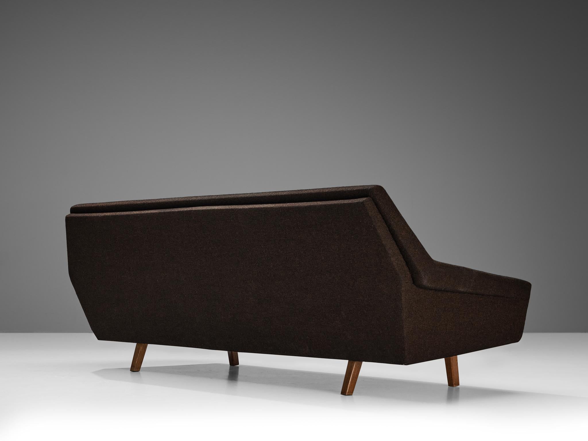 Scandinavian Angular Sofa in Brown Upholstery For Sale 2