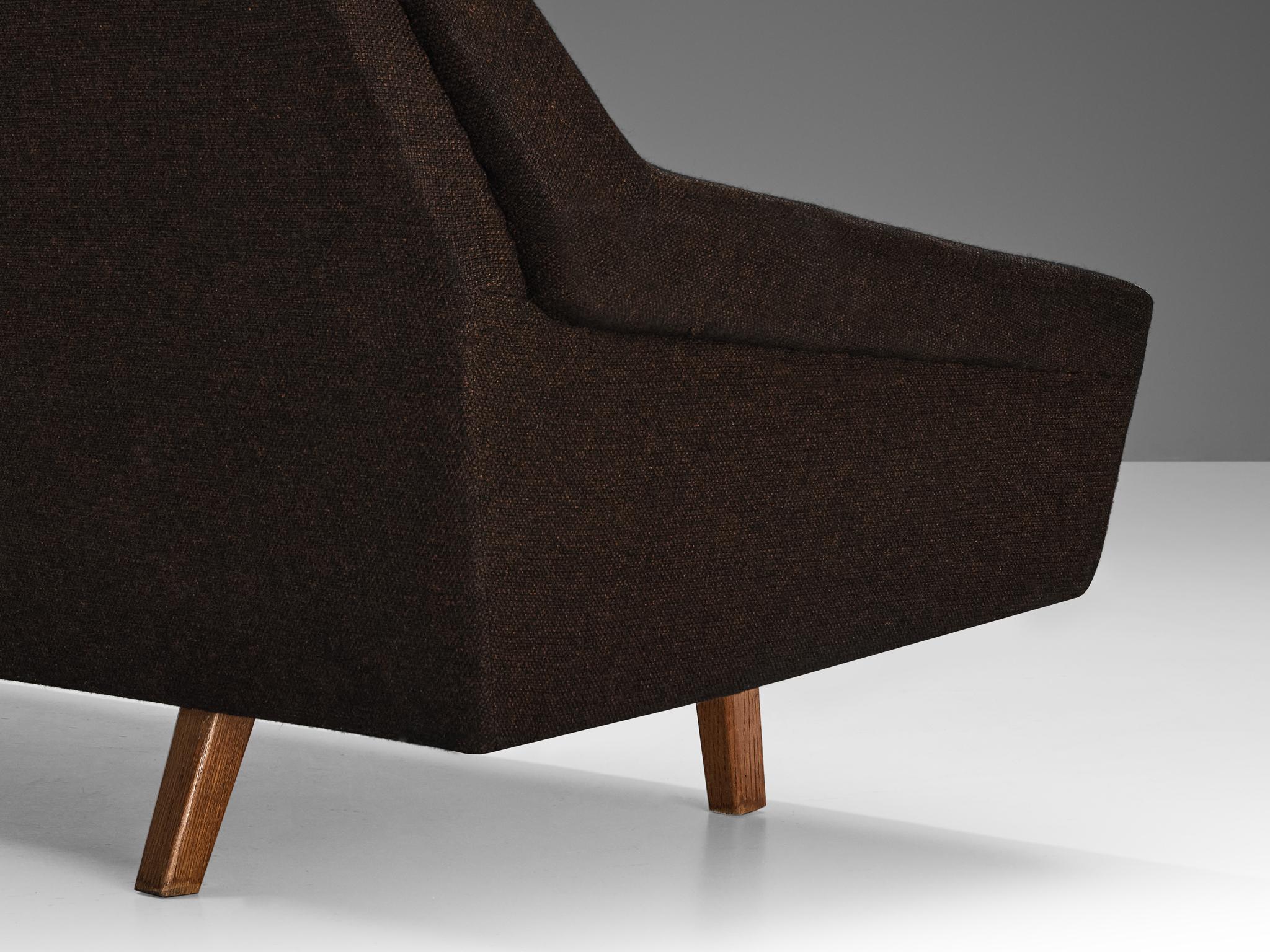 Scandinavian Angular Sofa in Brown Upholstery For Sale 3