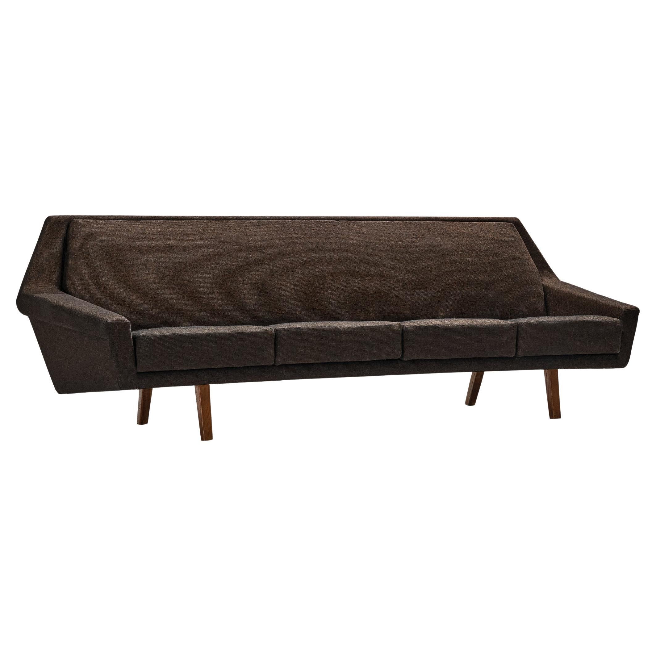 Scandinavian Angular Sofa in Brown Upholstery For Sale